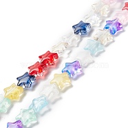 Transparent Glass Beads Strand, Star, Colorful, 10x10x4mm, Hole: 0.8mm, about 40pcs/strand, 13.39~14.17 inch(34~36cm)(GLAA-K057-01B)