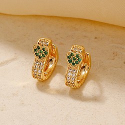 Elegant Heart-shaped Brass Cubic Zirconia Hoop Earrings for Women, Perfect Gift for Daily Wear, Golden, Green, 13x5.5mm(CH6025-1)