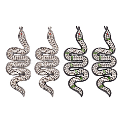 WADORN 2Pcs 2 Colors Snake Shape Appliques, Cloth & Bead Chain & Rhinestone Handicraft Appliques, Costume Hat Bag Ornament Accessories, Mixed Color, 119x42x4.5mm, 1pc/color(DIY-WR0002-52)