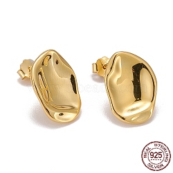 925 Sterling Silver Stud Earrings, with Ear Nuts, Nuggets, Golden, 15x10.5x2mm, Pin: 0.7mm(EJEW-F265-05G)