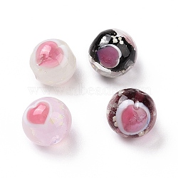 Handmade Lampwork Beads, Round with Heart Pattern, Mixed Color, 12x11.5mm, Hole: 1.8mm(LAMP-C004-01)