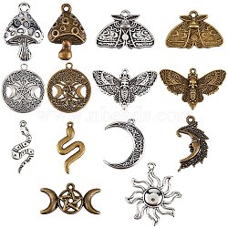 56PCS 14Style Tibetan Style Alloy Pendants, Mix Shapes, Mixed Color, 16~39x11~43x1.5~5mm, Hole: 1~3mm(TIBE-SC0007-16)