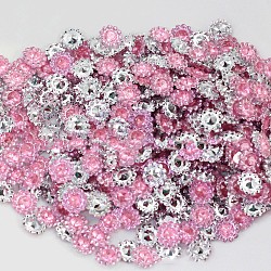 Plastic Rhinestone Cabochons, Sunflower, Pointed Back & Back Plated, Pearl Pink, 11x4mm, about 500pcs/bag(KY-WH0011-A05)