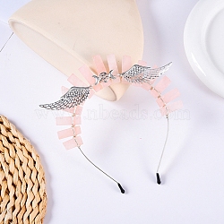 Hollow Triple Moon with Wing Metal Crown Hair Bands, Raw Natural Rose Quartz Wrapped Hair Hoop for Women Girl, 180x150x15mm(PW-WG32825-03)