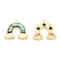 Synthetic Paua Shell Charms, with Brass Findings, Nickel Free, Rainbow, Real 18K Gold Plated, 13.5x14x2.5mm, Hole: 1mm(KK-N231-385)