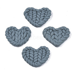 Handmade Polymer Clay Cabochons, Imitation Braided Pad, Heart, Dark Slate Gray, 19.5~22x24.5~26.5x4~5mm(CLAY-N010-025D)