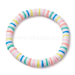 Rainbow Color Disc Handmade Polymer Clay Beaded Stretch Kid Bracelets for Girls, Colorful, Inner Diameter: 1-3/4 inch(4.45cm)(BJEW-JB10353-02)