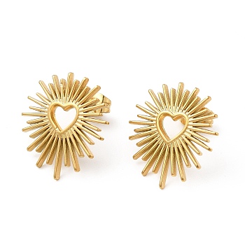 Ion Plating(IP) 304 Stainless Steel Hollow Out Heart Stud Earrings for Women, Real 18K Gold Plated, 19.5x17.5mm, Pin: 1mm