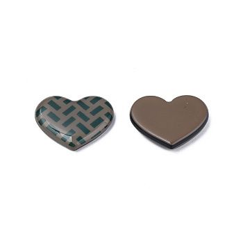 Printed Acrylic Cabochons, Heart with Rectangle Pattern, Coffee, 22x26x5mm