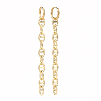 304 Stainless Steel Huggie Hoop Earrings, Chain Tassel Earrings, with Brass Mariner Link Chains, Golden, 83mm, Pin: 1mm