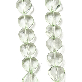 Baking Paint Transparent Glass Beads Strands, Heart, Light Green, 8x8x4.5mm, Hole: 0.8mm, about 99~100pcs/strand, 29.13~29.53 inch(74~75cm)
