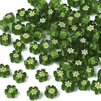 Glass Beads, Flower, Green, 4~6x4~6x2~3mm, Hole: 1mm
