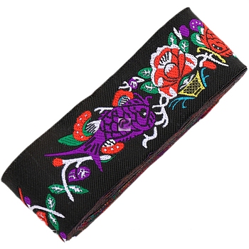 Ethnic Style Polyester Jacquard Fish Ribbons, Clothing Sewing, Purple, 2 inch(50mm), about 7.44 Yards(6.8m)/pc
