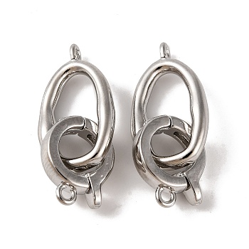 Brass Fold Over Clasps, Oval, Platinum, 28mm, Hole: 1.4mm