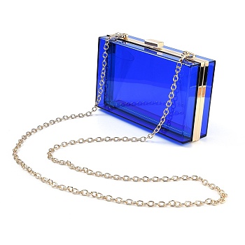 Acrylic Women's Transparent Bags Crossbody Bags, with Iron Chains Shoulder Strap, for Work, Events, Makeup Sturdy Transparent Pocketbook, Rectangle, Blue, 12x18.3x5.4cm