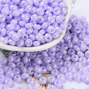 Glass Seed Beads, Opaque Colours Luster, Round, Lilac, 5~5.5x3~3.5mm, Hole: 1.5~1.6mm, about 3488pcs/pound