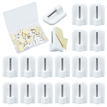 Gorgecraft Adhesive Plastic Wall Hooks, with 201 Stainless Steel Findings, Rectangle, White, 24x17.5x12mm, 30pcs/box