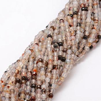 Natural Striped Agate/Banded Agate Bead Strands, Dyed, Faceted, Round, Antique White, 4mm, Hole: 0.8mm, about 90~92pcs/strand, 14 inch