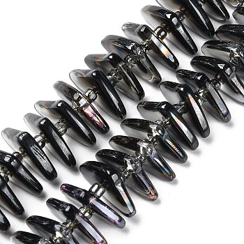 Electroplate Glass Beads Strands, Triangle, Black, 9x15.5~16x2.8~3mm, Hole: 1mm, about 119~131pcs/strand, 24.21''~24.41''(61.5~62cm)