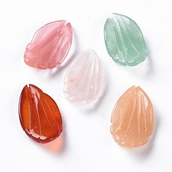 Natural & Synthetic Mixed Gemstone Pendants, Petal, Mixed Dyed and Undyed, 21x11x4mm, Hole: 0.8mm