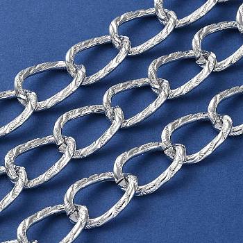 Oxidation Aluminum Textured Curb Chains, Twisted Chains, Unwelded, with Spool, Silver, 20x13.5x2.8mm, about 65.62 Feet(20m)/Roll