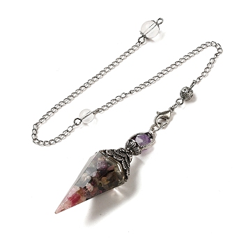 Resin Bullet Dowsing Pendulum Big Pendants, with Natural Tourmaline Chip inside and Antique Silver Tone Alloy Findings, Lead Free & Cadmium Free, 325mm, Hole: 1.6mm