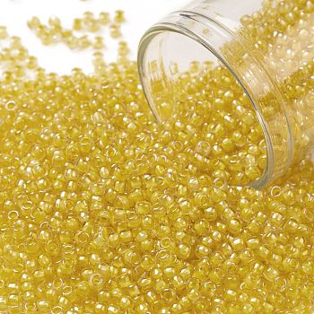 TOHO Round Seed Beads, Japanese Seed Beads, (192) Inside Color Crystal/Yellow Lined, 11/0, 2.2mm, Hole: 0.8mm, about 1110pcs/bottle, 10g/bottle