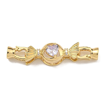 Brass Micro Pave Cubic Zirconia Fold Over Clasps, Candy, Real 18K Gold Plated, Lilac, 43mm