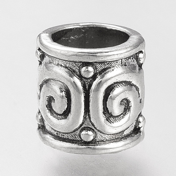 Tibetan Style Alloy Beads, Cadmium Free & Lead Free, Column, Large Hole Beads, Antique Silver, 8x8.5mm, Hole: 5.5mm, about 960pcs/1000g