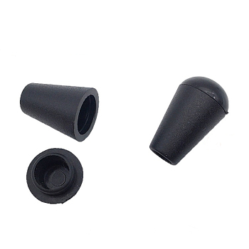 Plastic Cord End, End Cap with Flat Round Plug, Cone, Black, 17x11mm, Hole: 4mm