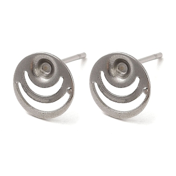 Flat Round 201 Stainless Steel Stud Earring Findings, Earring Settings with 304 Stainless Steel Pins, Stainless Steel Color, 9mm, Pin: 11x0.8mm, Tray: 2.3mm