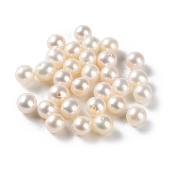 Natural Cultured Freshwater Pearl Beads, Half Drilled, Grade 4A, Round, WhiteSmoke, 5.5~6mm, Hole: 0.9mm