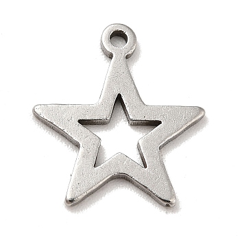 201 Stainless Steel Pendants, Star Charms, Stainless Steel Color, 13.5x12x1mm, Hole: 1mm