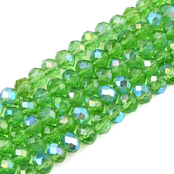 Electroplate Glass Beads Strands, Half Rainbow Plated, Faceted, Rondelle, Medium Sea Green, 3.5~3.8x3mm, Hole: 0.4mm, about 113~115pcs/strand, 32.5~33cm