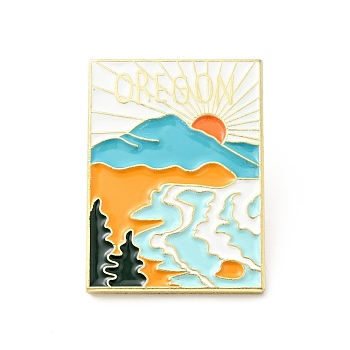 Creative Landscape Theme Enamel Pin, Gold Plated Alloy Word Oregon Badge for Backpack Clothes, Rectangle Pattern, 30x22x1.5mm
