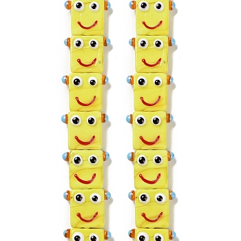 Handmade Lampwork Beads Strands, Robot, Yellow, 16x19.5x9.5mm, Hole: 1.8mm, about 30pcs/strand, 18.90''(48cm)