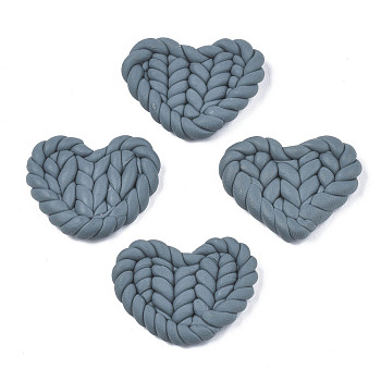 Handmade Polymer Clay Cabochons, Imitation Braided Pad, Heart, Dark Slate Gray, 19.5~22x24.5~26.5x4~5mm
