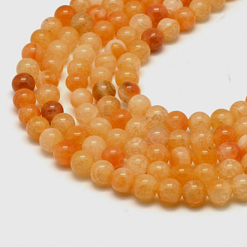 Natural Crackle Agate Bead Strands, Round, Grade A, Dyed & Heated, Orange, 6mm, Hole: 1mm, about 61pcs/strand, 15 inch