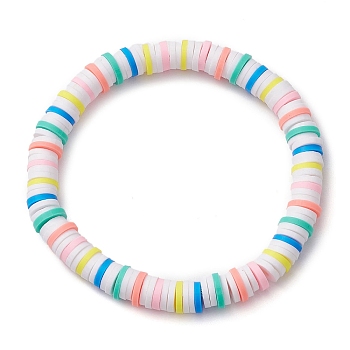 Rainbow Color Disc Handmade Polymer Clay Beaded Stretch Kid Bracelets for Girls, Colorful, Inner Diameter: 1-3/4 inch(4.45cm)