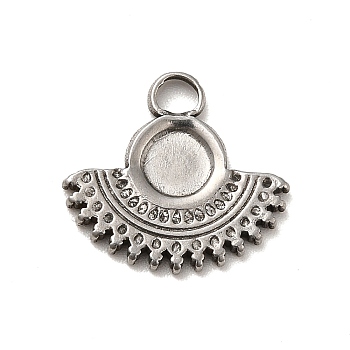 304 Stainless Steel Pendant Cabochon Settings, Fan, Stainless Steel Color, Tray: 5mm, 14.5x16x1.5mm, Hole: 2.6mm