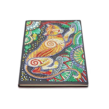 DIY Christmas Theme Diamond Painting Notebook Kits, including PU Leather Book, Resin Rhinestones, Pen, Tray Plate and Glue Clay, Leopard, 210x145x8mm