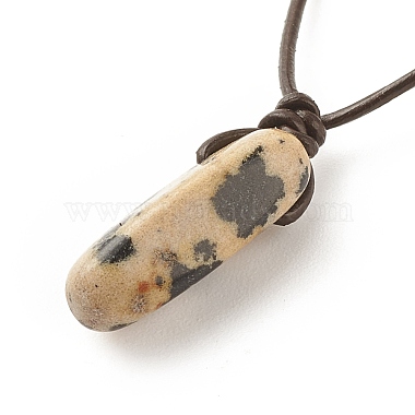 Natural Dalmatian Nugget Pendant Necklace with Cowhide Leather Cord(NJEW-JN03882-02)-5