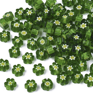 4mm Green Flower Glass Beads