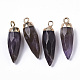 Top Golden Plated Natural Amethyst Pointed Pendants(X-G-S359-078F)-2