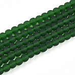 Transparent Glass Beads Strands, Round, Frosted, Green, 4~4.5mm, Hole: 0.9mm, about 105~106pcs/strand, 14.96~15.16''(38~38.5cm)(GLAA-T032-T4mm-MD22)