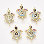 Brass Micro Pave Cubic Zirconia Links, Turtle, Colorful, Golden, 21x14x3.5mm, Hole: 1.2mm(X-ZIRC-T008-04G)