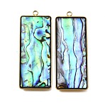 304 Stainless Steel Pave Natural Paua Shell Pendants, Ion Plating(IP), Real 18K Gold Plated, Rectangle, 43x17x3.5mm, Hole: 1.8mm(STAS-Z125-01A-G)