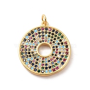 Rack Plating Brass Micro Pave Colorful Cubic Zirconia Pendants, Long-Lasting Plated, Cadmium Free & Lead Free, Round Ring, Real 18K Gold Plated, 25x22.5x2mm, Hole: 3mm(KK-F852-17G-02)