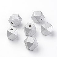 Spray Painted Natural Wooden Beads, Polygon, Silver, 12x12x12mm, Hole: 1.5mm(X-WOOD-S037-108A-12mm)