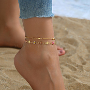 Double Layer Anklets for Women, Colorful Flower Bead Anklets, Real 18K Gold Plated (OZ8038)